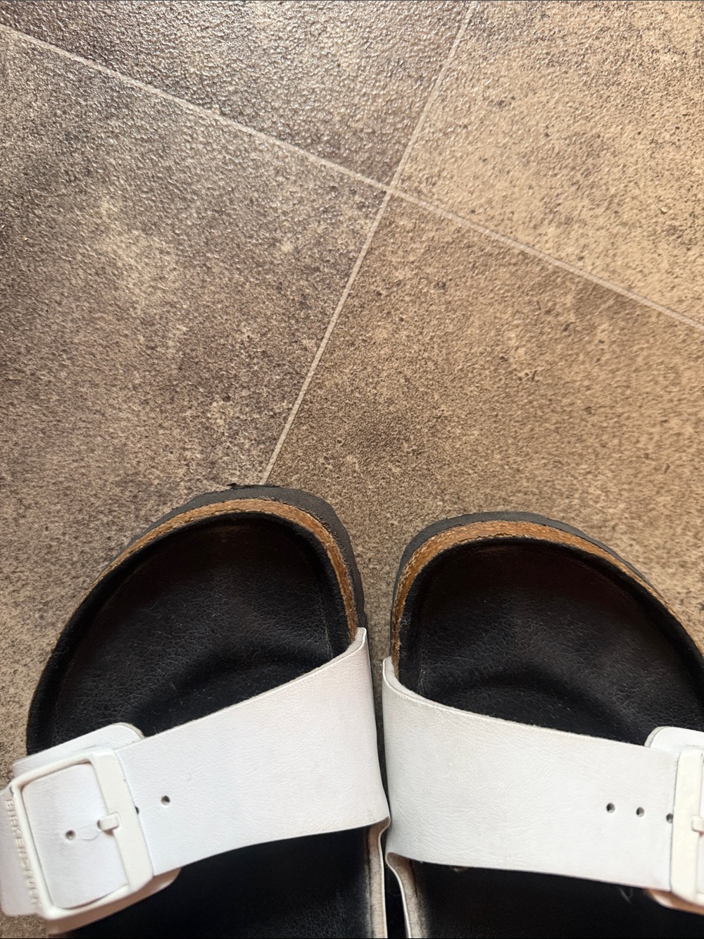 Birkenstock Black and White Two-Strap Slide Sandals - Picture 11 of 11